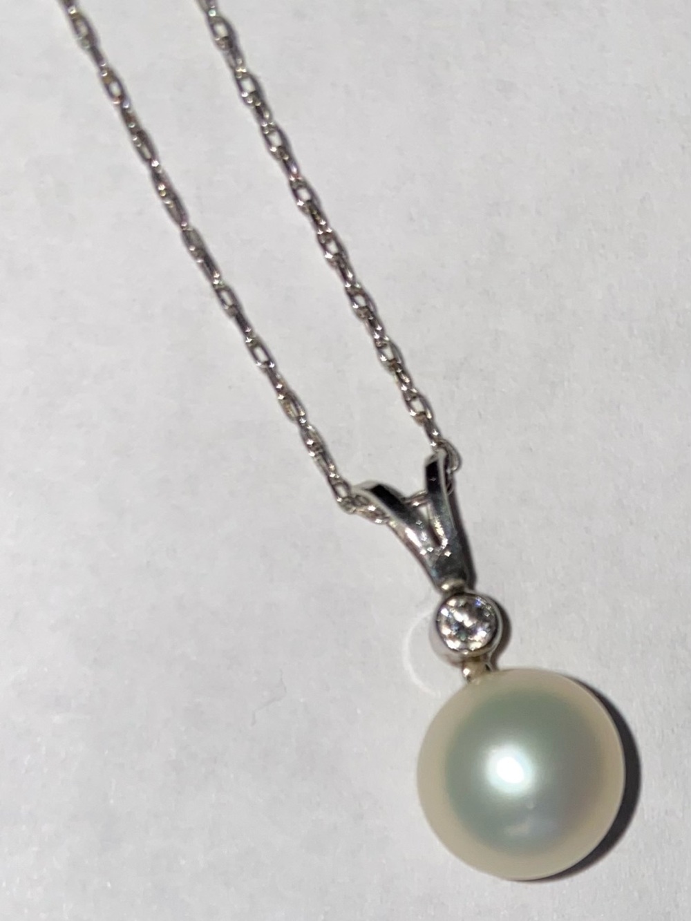 Pearl and Cubic Zirconia Pendant Necklace - White Pearl